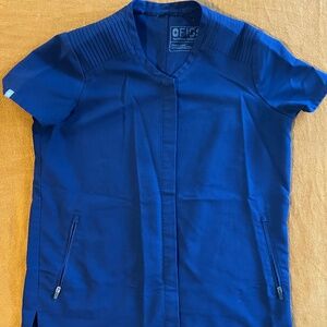 Figs Women's Limbe Collarless Navy Moto Buttondown Scrub Top Size XXS